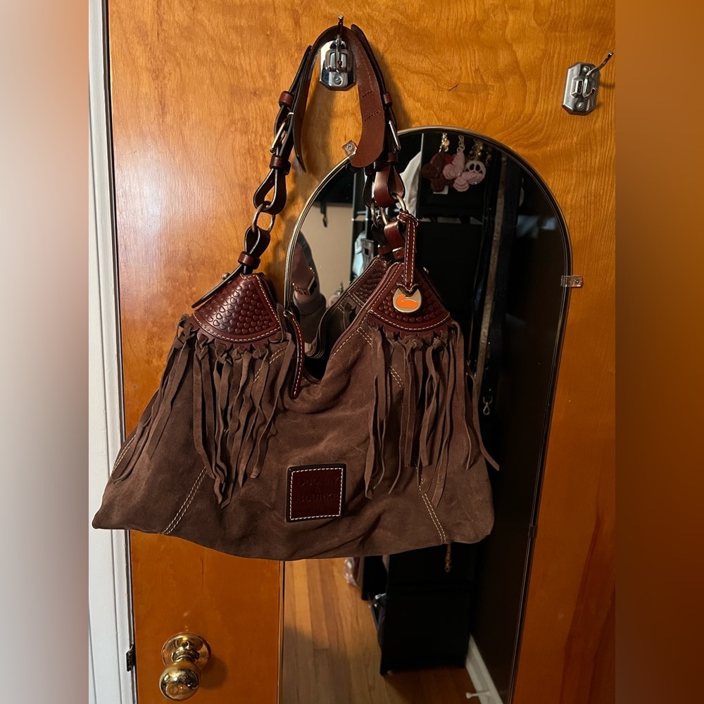 Dooney and Bourke Suede Fringe Hobo Shoulder Bag